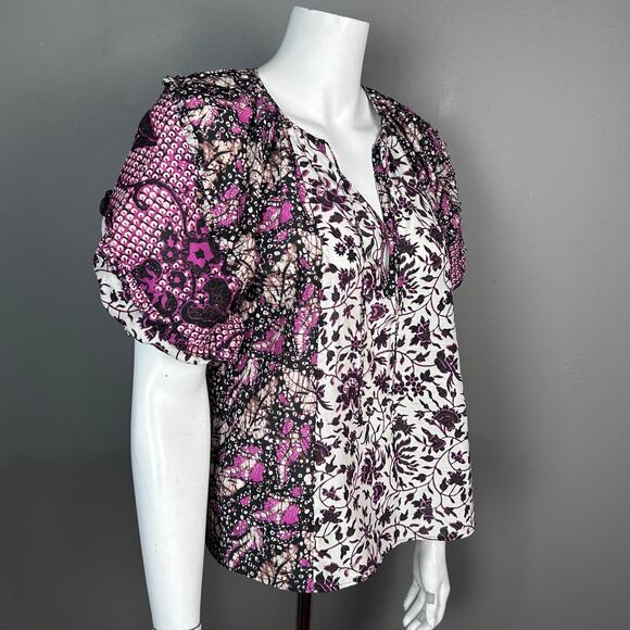 Ulla Johnson top Small Arusi Poplin Top Pink Print Cotton Silk Puff Floral - Picture 4 of 13